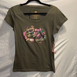 Ecko Unlimited Olive and Pink Graphic Short Sleeve Tee